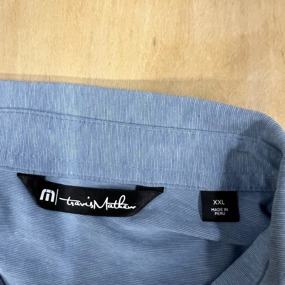 Travis Mathew Soft Knit Polo Golf Shirt Mens XXL Classic Fit Blue/Gray